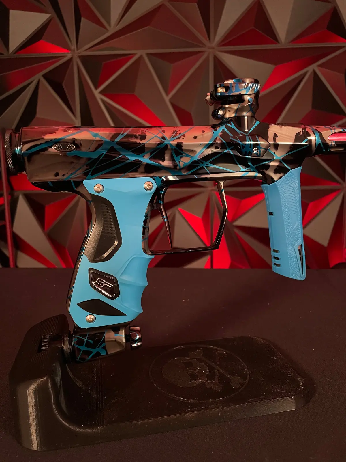 Used Shocker Amp Paintball Gun - Le Polished Grey/Blue Acid Wash Splash 1