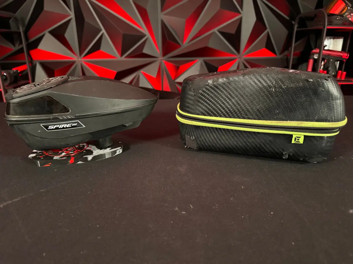 Used Virtue Spire 3 Paintball Loader - Black W/ Ntr Speedfeed & Exalt Loader Case 1