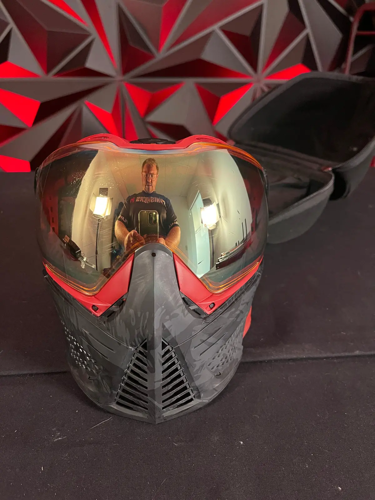 Used Push Unite Paintball Mask - Red Camo W/ Gold Mirror Lens & Case 1