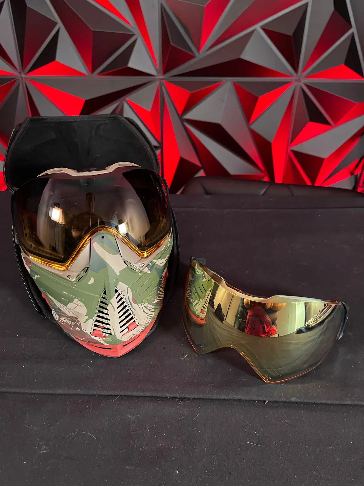 Used Push Unite Paintball Mask - Predator Camo W/ Brown Chin Extension & Extra Lens 1