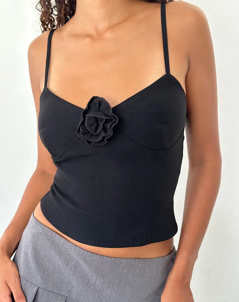 Indus Cami Top In Rosette Black 1