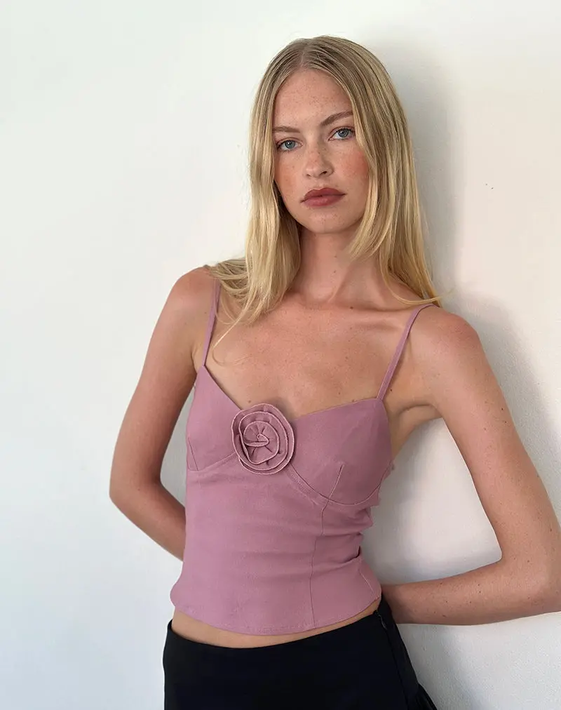 Indus Cami Top In Rosette Dusky Pink 1