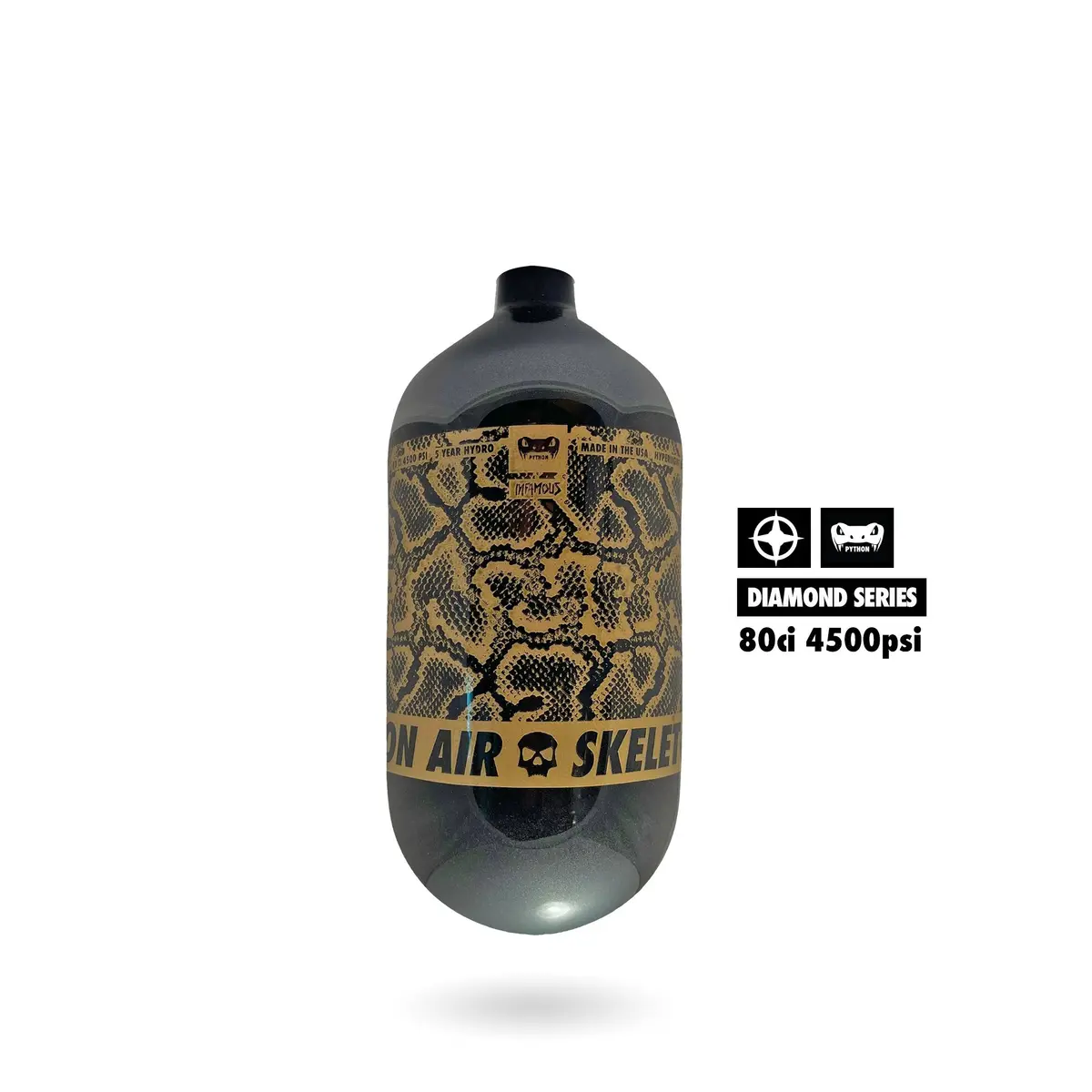 Infamous Python Air Paintball Tank Bottle Only - Diamond Series - Black/Gold - 80/4500 Psi 1