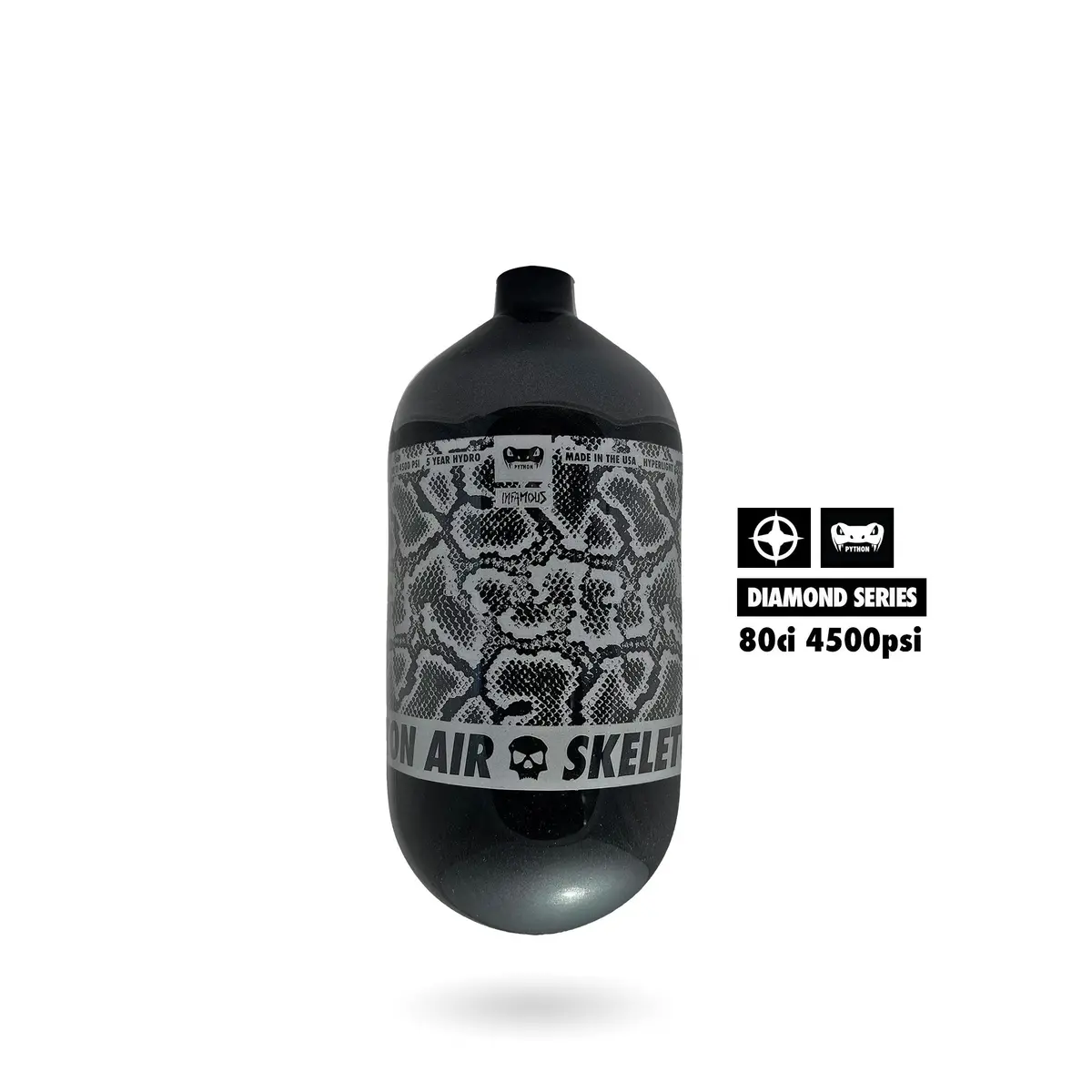 Infamous Python Air Paintball Tank Bottle Only - Diamond Series - Black/Silver - 80/4500 Psi 1