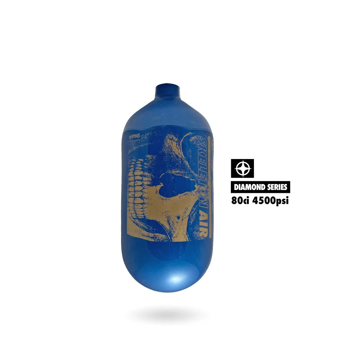 Skeleton Air "Savage Skull" Paintball Tank Bottle Only - Diamond Series - Blue/Gold - 80/4500 Psi 1