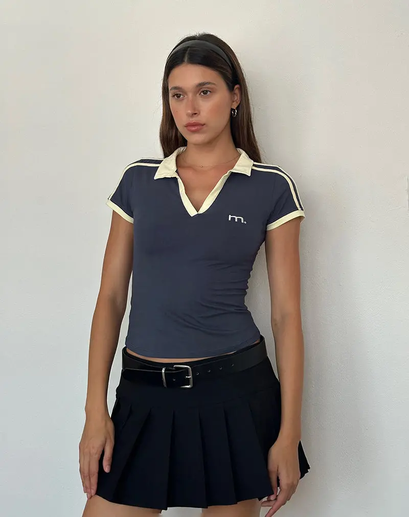 Isda Polo Top In Greystone With Buttermilk Binding 1