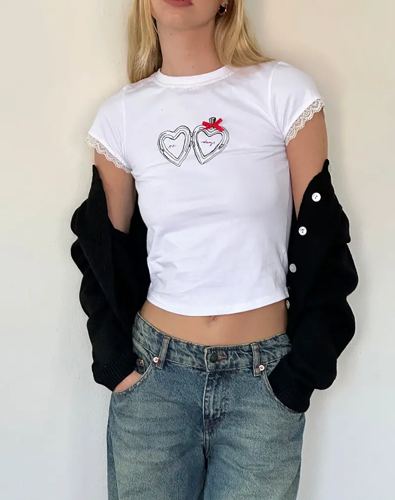 Izzy Tee With Me Always Motif In White With Bow 1