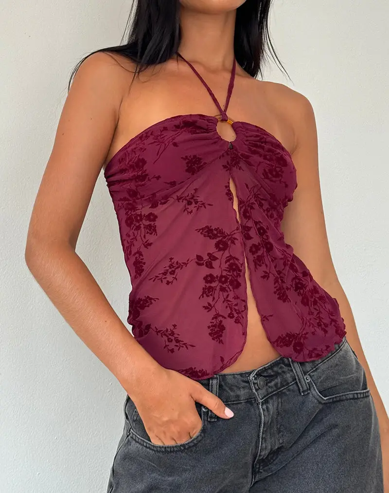 Janar Top In Botanical Flower Maroon 1