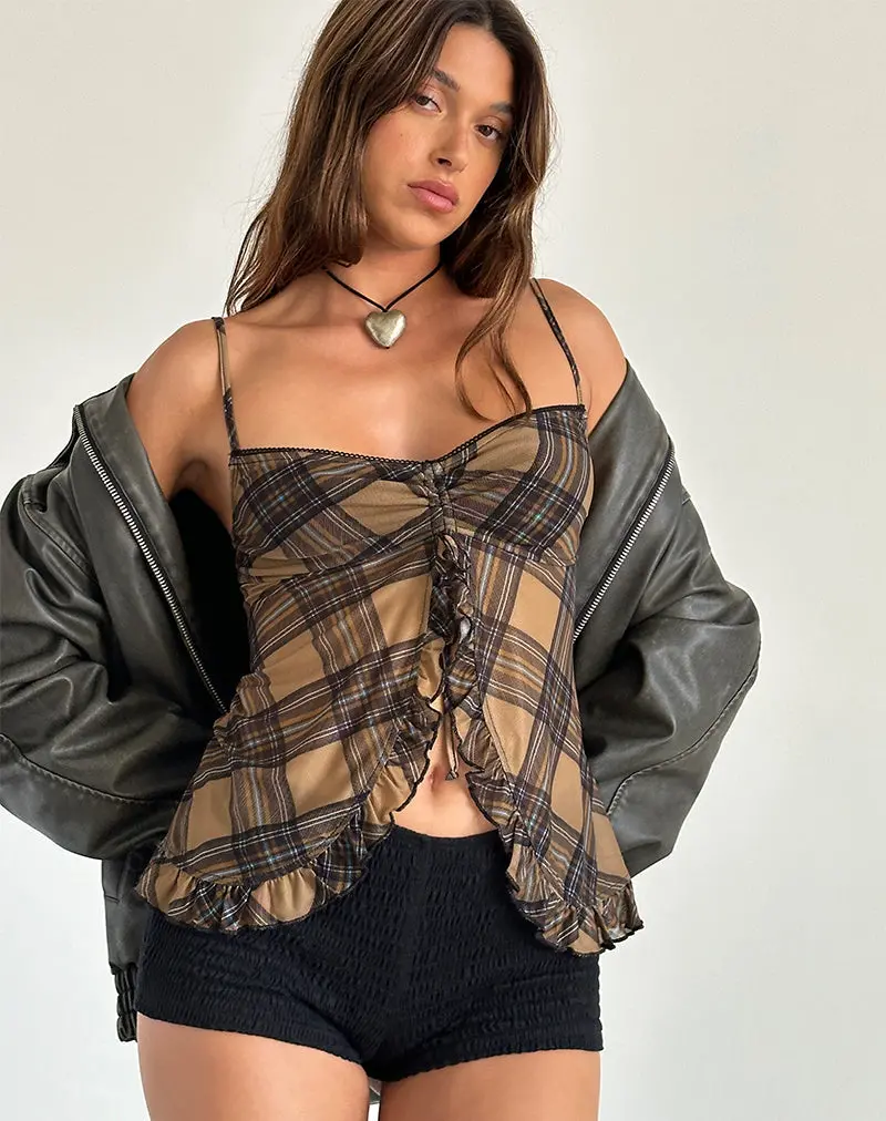 Jaraga Butterfly Top In Brown Check 1