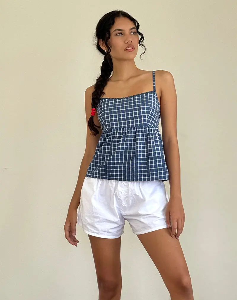 Jeju Top In Navy Tartan Poplin 1
