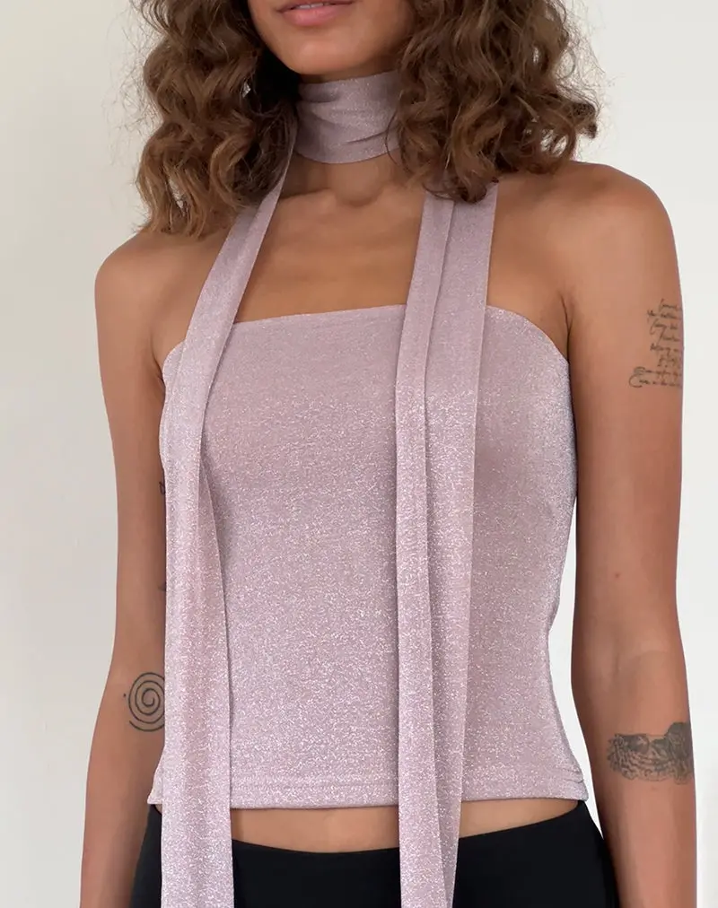 Jeldia Bandeau Top And Scarf Set In Pink Shimmer 1