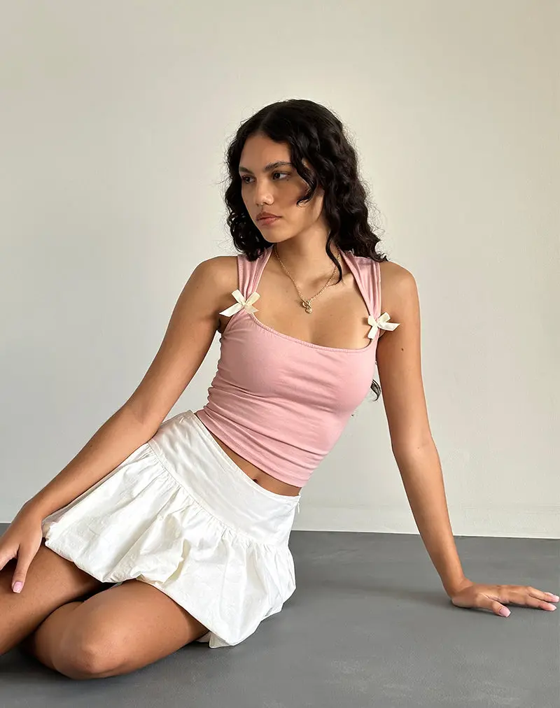Jiniso Crop Top In Pink Lady With Ivory Bows 1