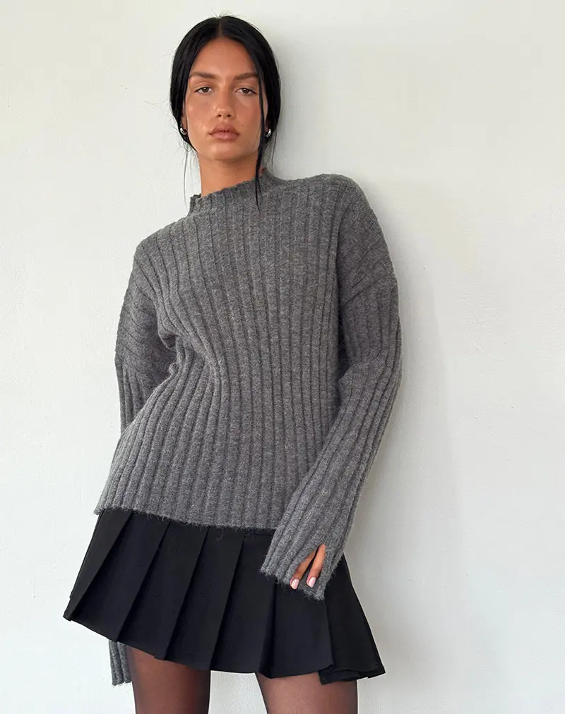 Judah Oversized Chunky Rib Knit Jumper In Charcoal 1