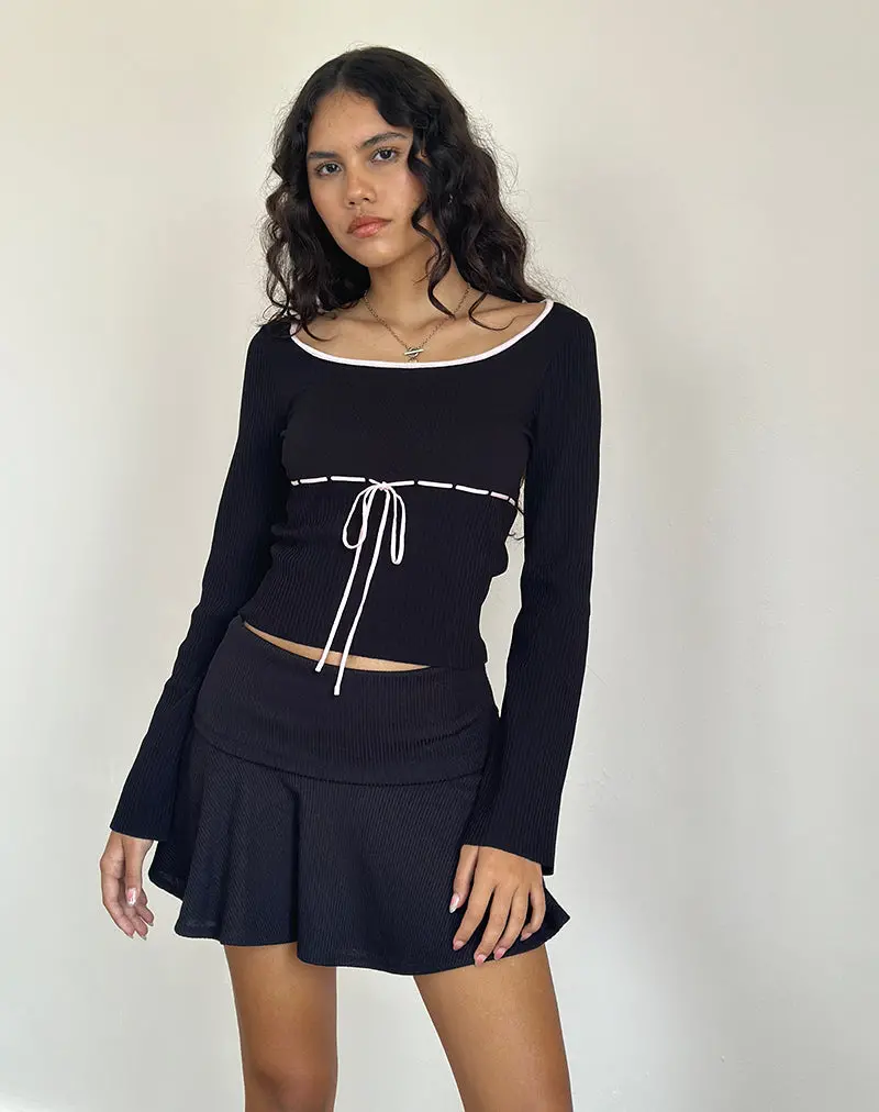 Juhye Knitted Top In Black With Pink Binding 1