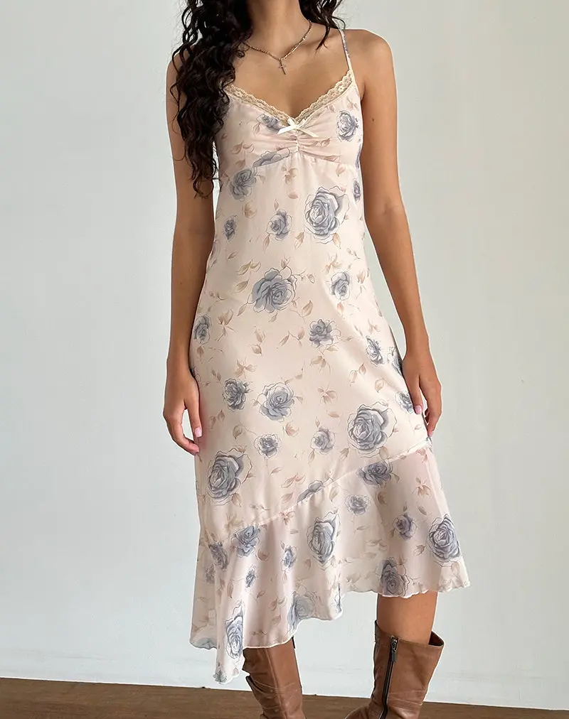 Kamala Midi Dress In Wild Rose Blue 1