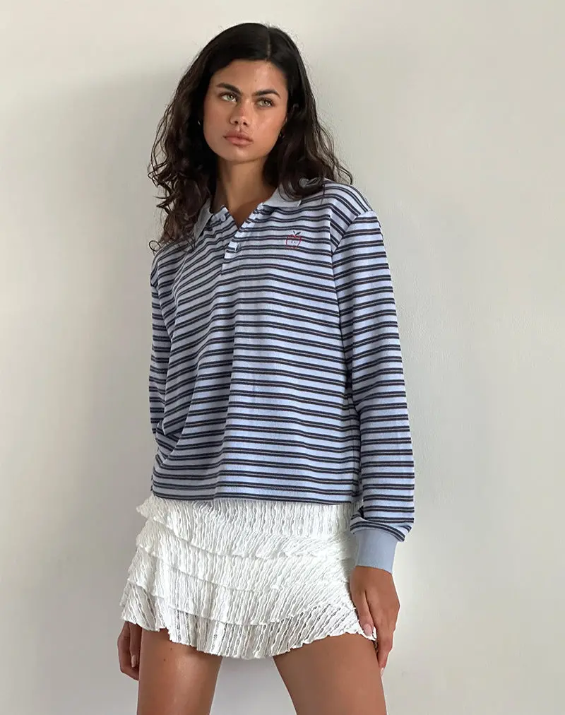 Kamilla Baggy Long Sleeve Shirt In Blue And Grey Stripe 1