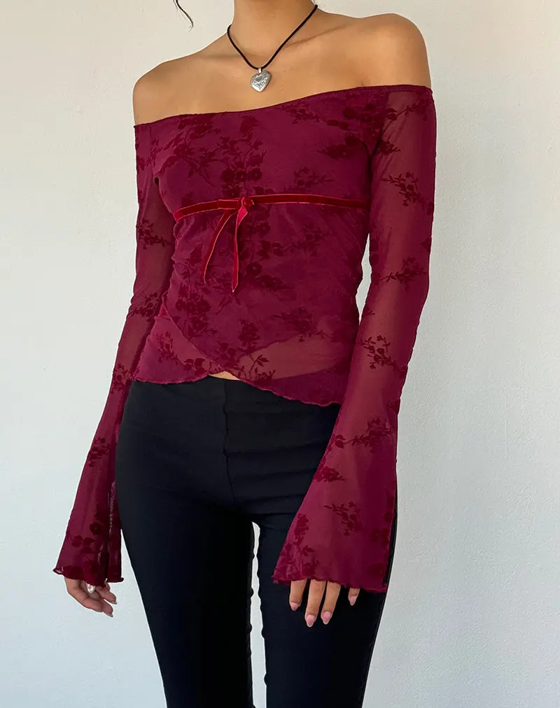 Kareena Top In Botanical Flower Maroon 1