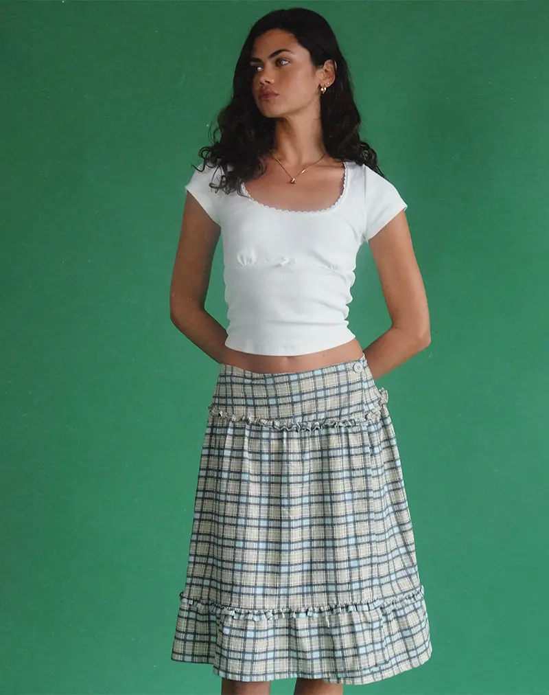 Kasya Midi Skirt In Pastel Blue Tartan 1