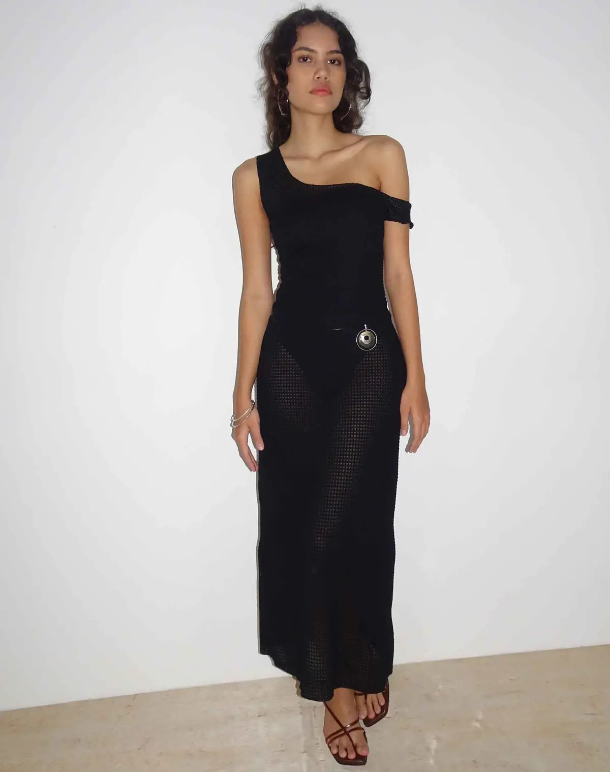 Katja Maxi Dress In Black Textured Crochet 1