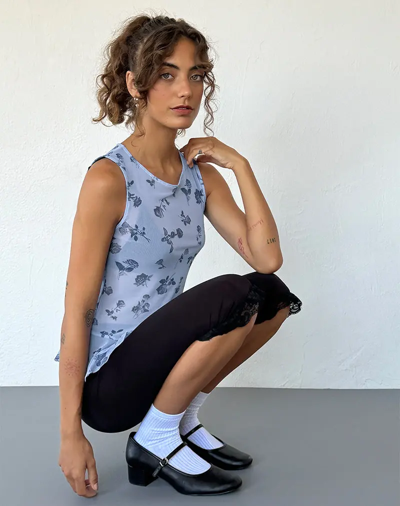Katnis Top In Inky Blue Floral Mesh 1