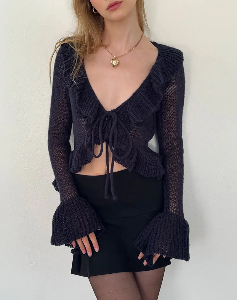 Kendra Ruffle Cardi In Navy 1