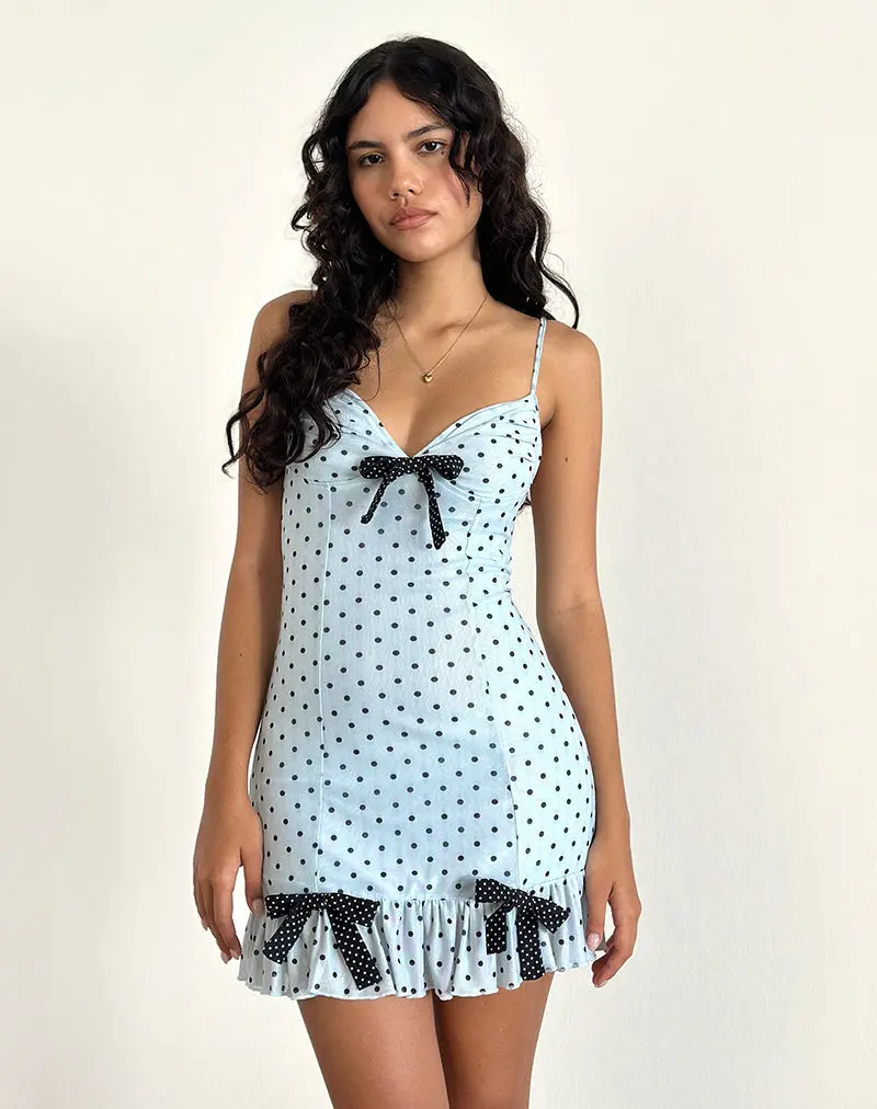 Khalil Mini Dress In Blue Black Basic Polka 1
