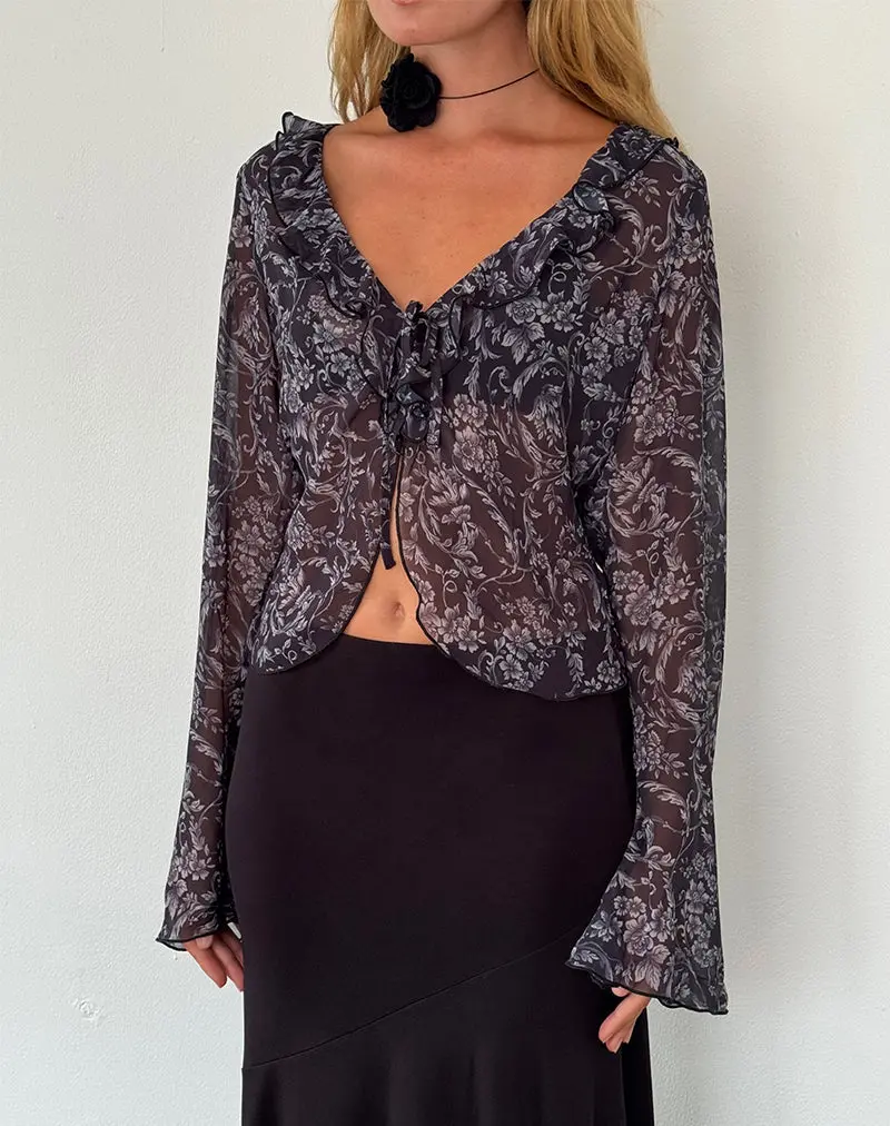 Lakota Cardigan In Black Baroque Print 1