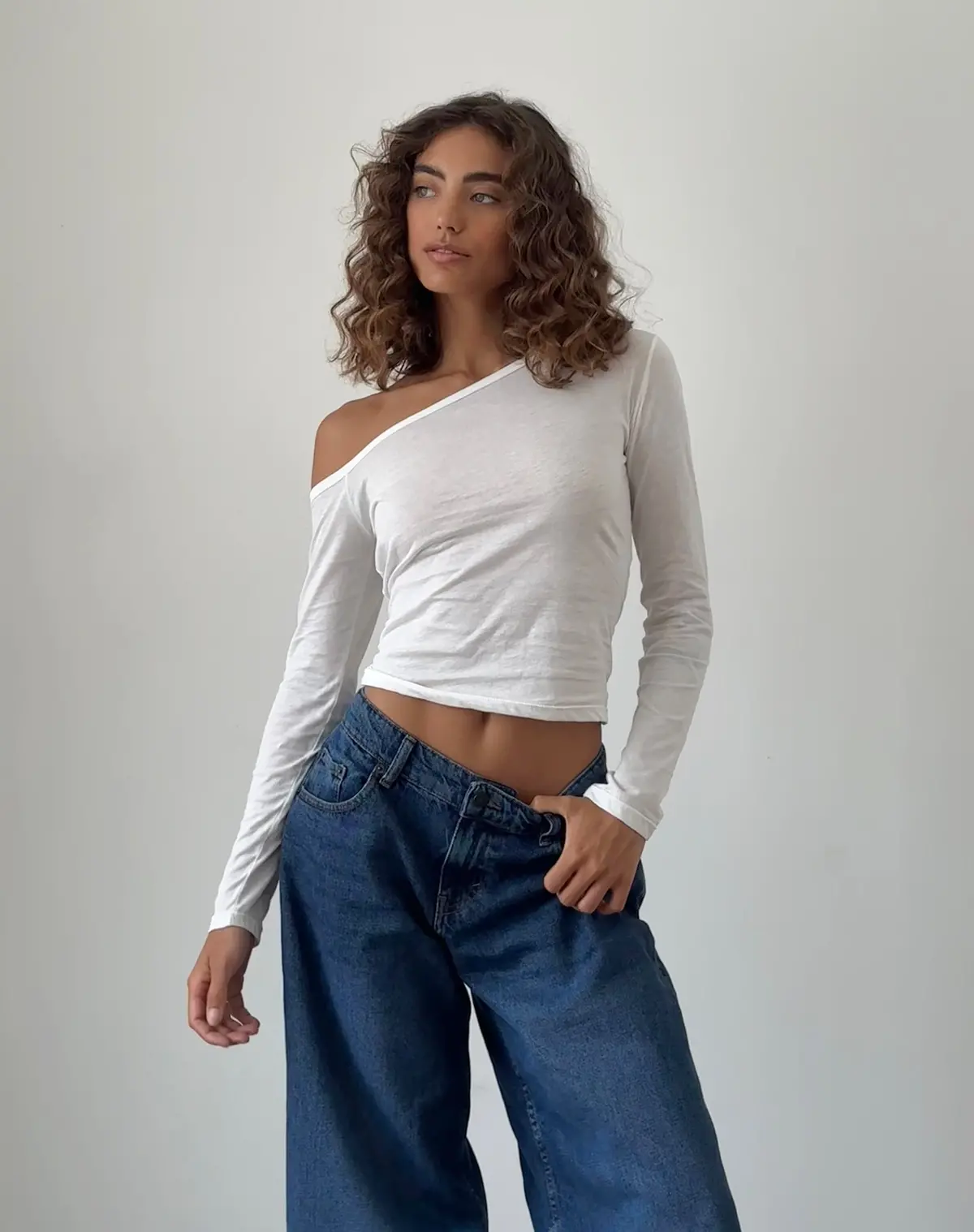 Ledez Asymmetric Slouchy Top In White Tissue Jersey 1