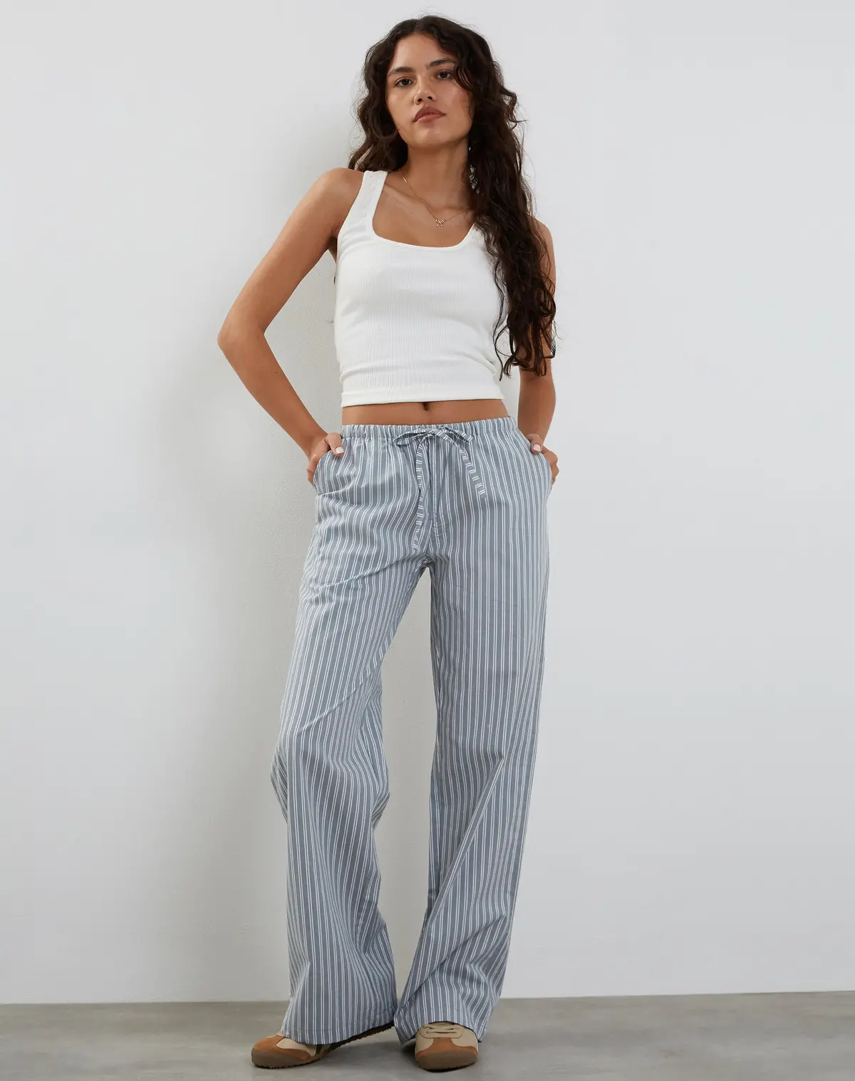 Lirura Wide Leg Trouser In Grey With White Stripes 1