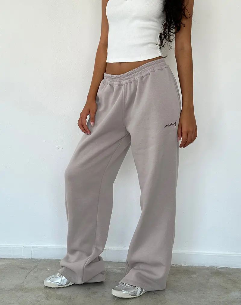 Loose Jogger In Mushroom With Tonal Brown 'Motel' Embroidery 1