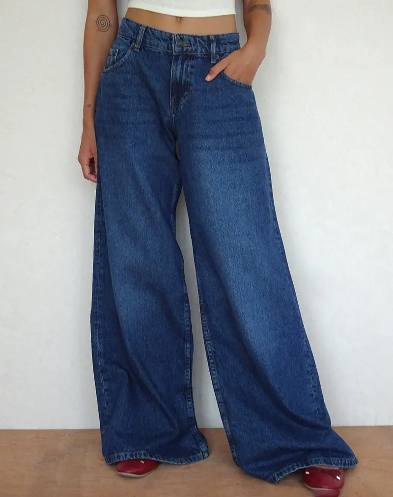 Roomy Oversized Low Rise Jeans In Mid Blue Used 1