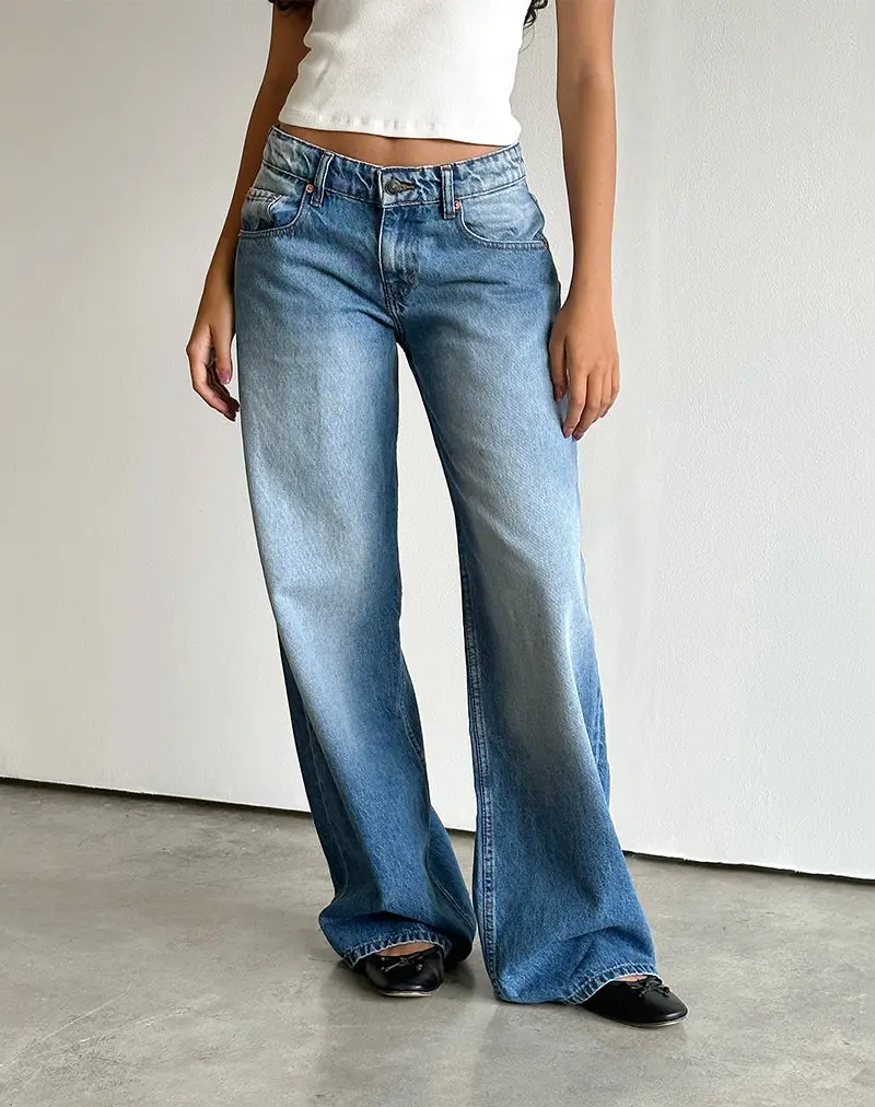 Roomy Extra Wide Low Rise Jeans In Marine Blue Wash 1