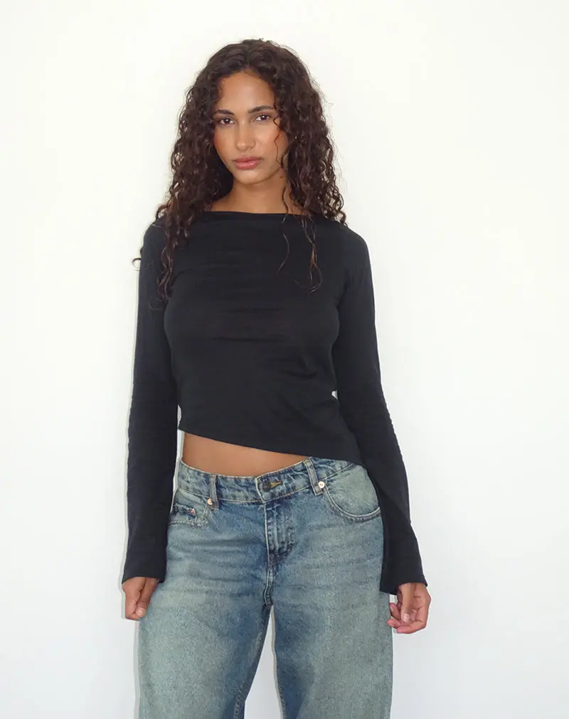 Lunica Long Sleeve Top In Tissue Jersey Black 1