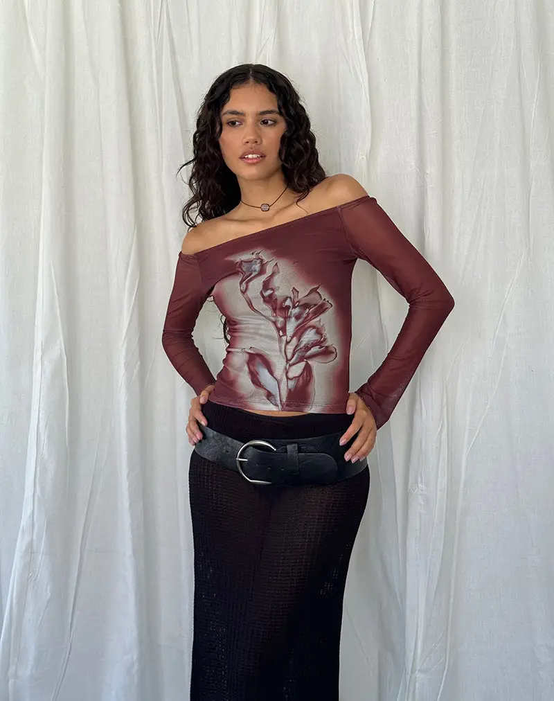 Lutana Bardot Top In Lumen Mesh Brown 1