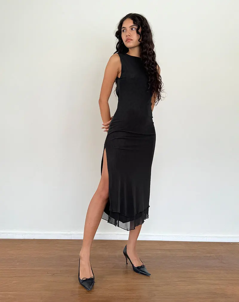 Lyra Backless Midi Dress In Mesh Black 1
