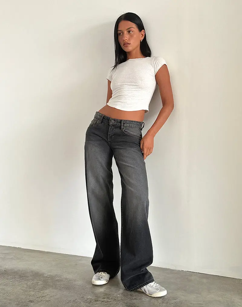 Low Rise Parallel Jeans In Grey Used Bleach 1