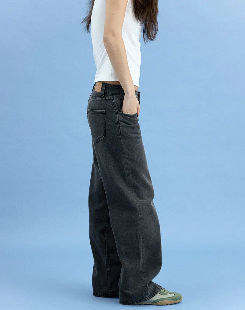 Low Rise Parallel Jeans In Washed Black Grey 1