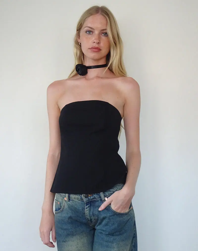 Mairi Longline Bandeau Top In Black Tailoring 1