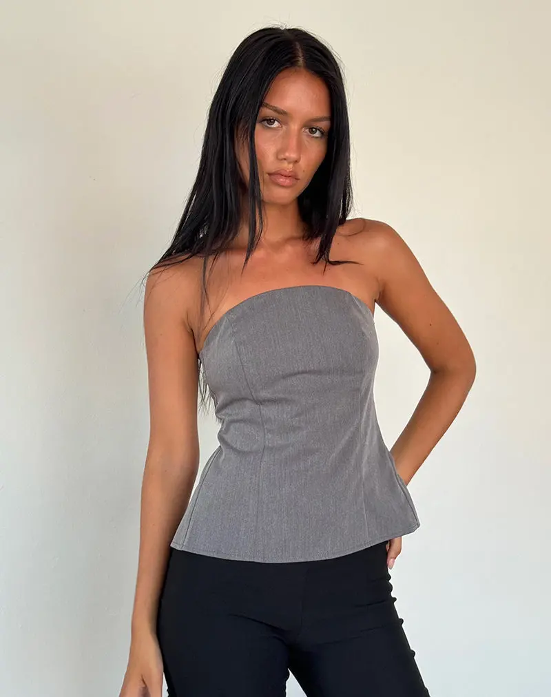 Mairi Longline Bandeau Top In Charcoal Tailoring 1