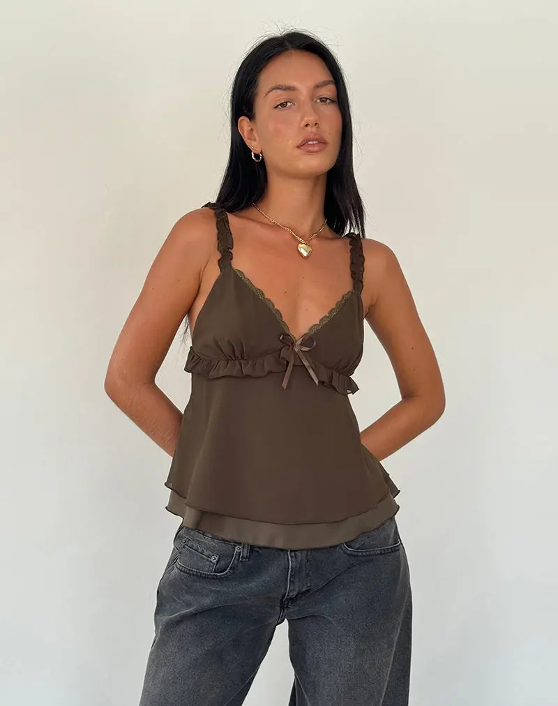 Melinda Frill Cami Top In Chiffon Olive 1
