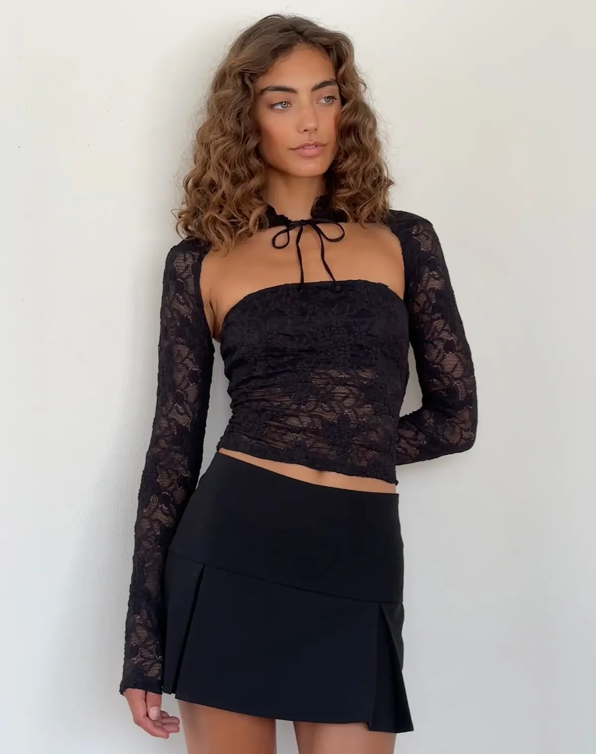 Melvina Bandeau Top And Shrug Set In Lace Black 1