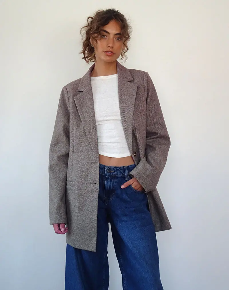 Messeir Faux Wool Blazer In Walnut 1