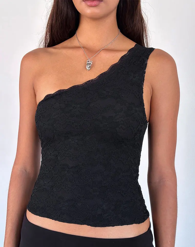 Moira One Shoulder Lace Top In Black 1