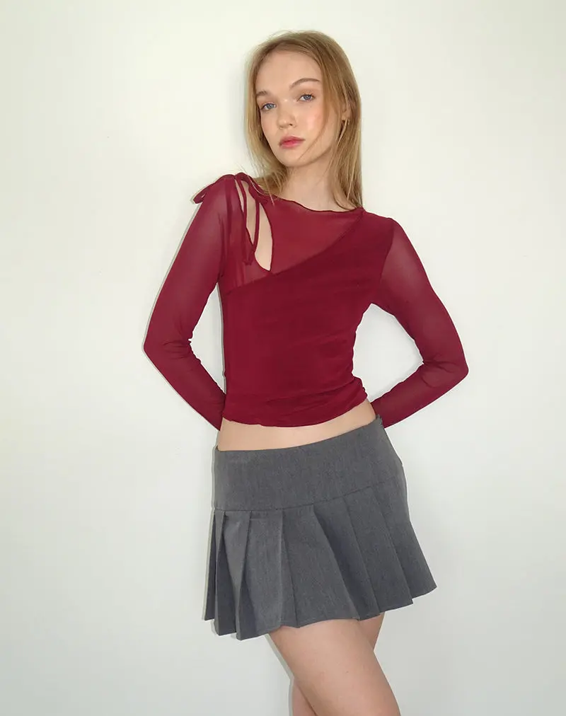 Monari Long Sleeve Top In Mesh Burgundy 1