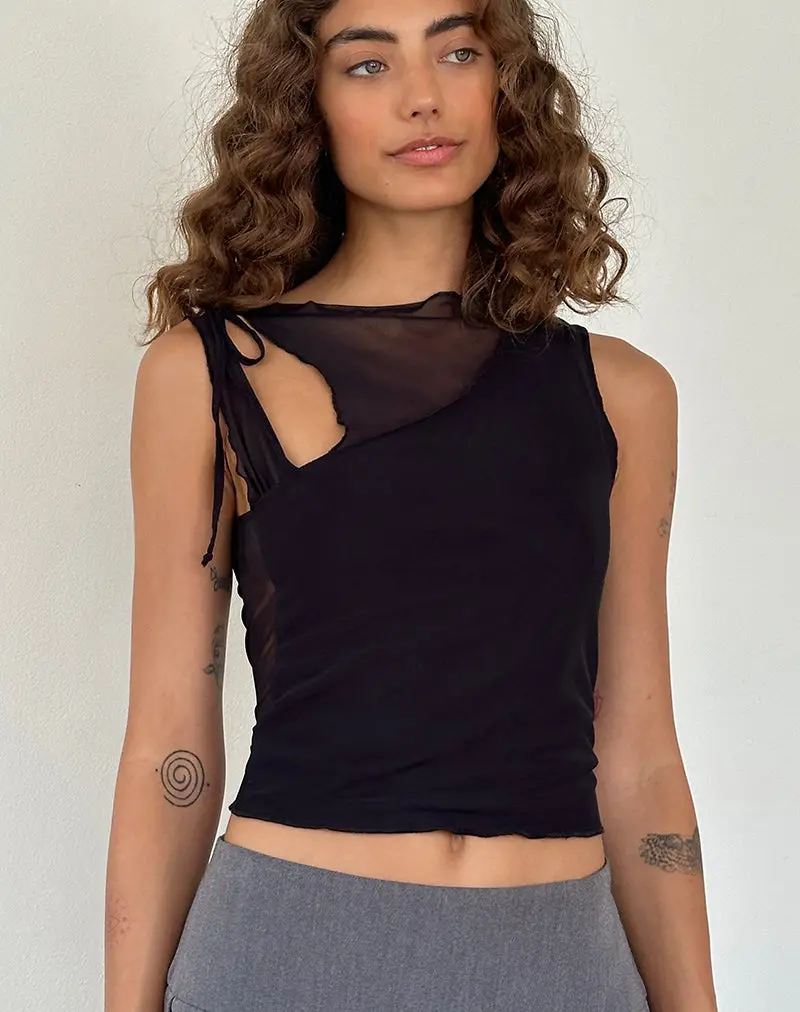 Moni Tie Tank Top In Mesh Black 1