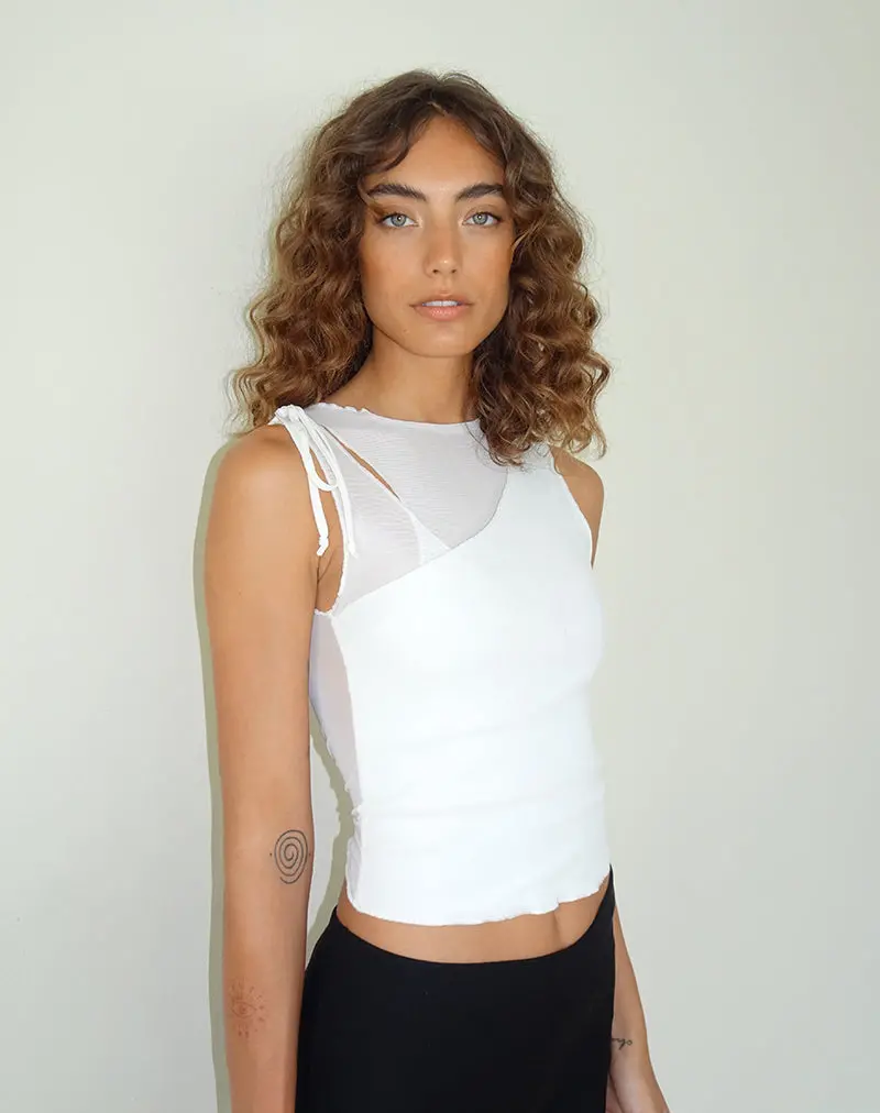 Moni Vest Top In Mesh Ivory 1