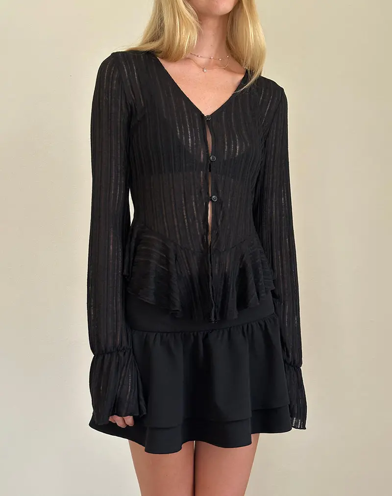 Morgana Flute Knit Cardigan In Black 1