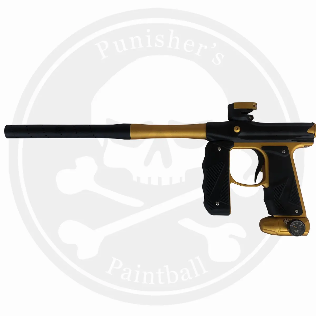 Empire Paintball Mini Gs Marker W/ 2 Piece Barrel - Dust Black/Gold 1
