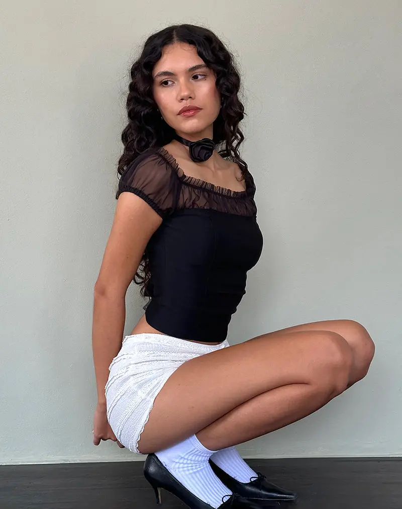 Naaji Chiffon Frill Bardot Top In Black 1