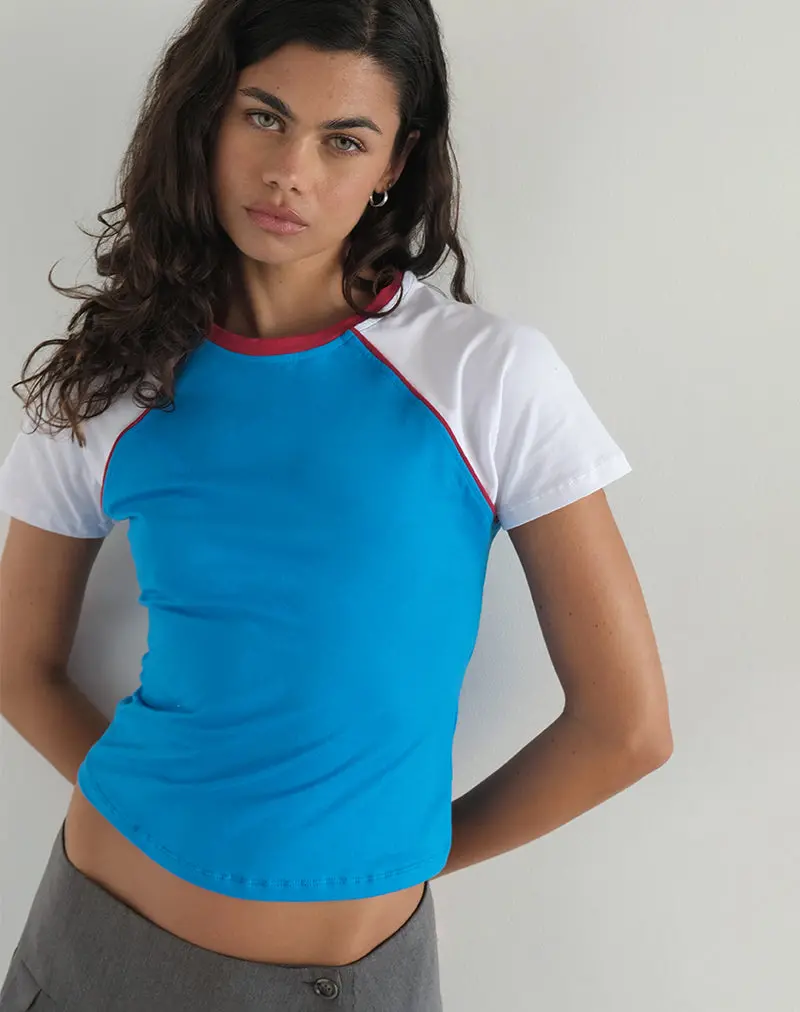 Nagita Racer Top In Aqua Blue With Red Binding 1
